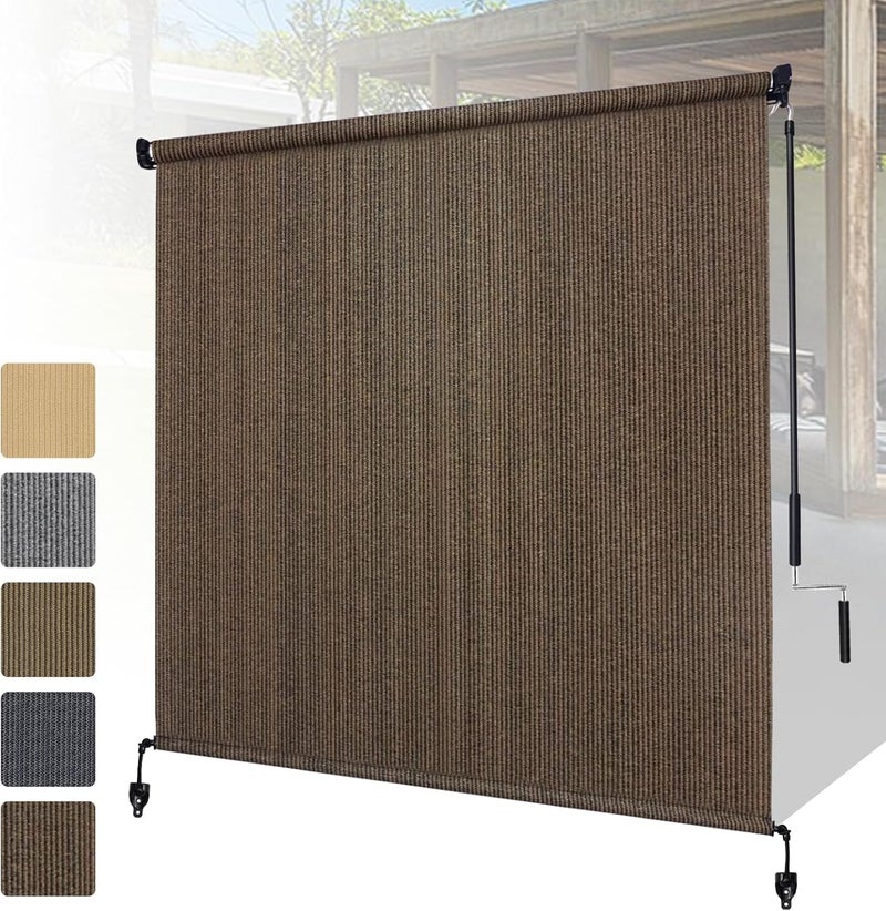 Shade&Beyond Outdoor Roller Shades with Splicing Design, 8' W x 8' H Cordless Patio Roll Up Blinds, Exterior Shade Cloth Roll for Porch, Gazebo, Pergola, Balcony, Mocha - Image 1